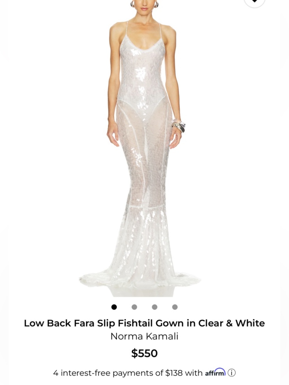 Norma Kamali Clear White Sequin Slip Gown with Strappy Low Back